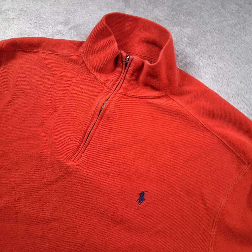 Polo Ralph Lauren Sweater Mens Large Orange 1/4 Zip Mock Neck Cotton